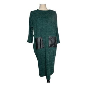 Riva Karen Jeans Elegant Green Dress with Black Accents Size M